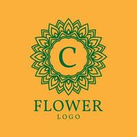 flower frame letter C initial vector logo design