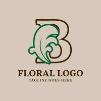 letter B floral outlined vintage leaf color vector logo design