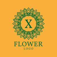 flower frame letter X initial vector logo design