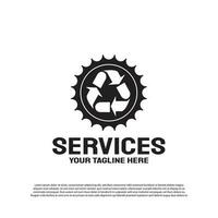 Services logo design with gears and arrows concept. machine engineering sign. vector technology icon