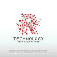 Technology logo with initial R letter, network icon -vector vector