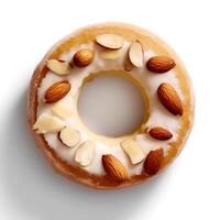 Photo of donut with almond slice isolated on white background. Created by