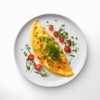 comida fotografía de tortilla en plato aislado en blanco antecedentes. generativo ai foto