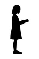 Silhouette of girl reading book while standing vector