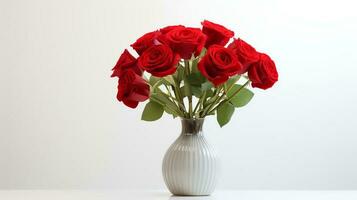 Photo of rose flowers in minimalist vase as houseplant for home decoration. Generative AI