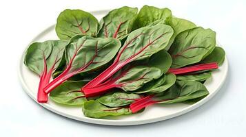 Photo of Swiss chard on plate isolated on white background