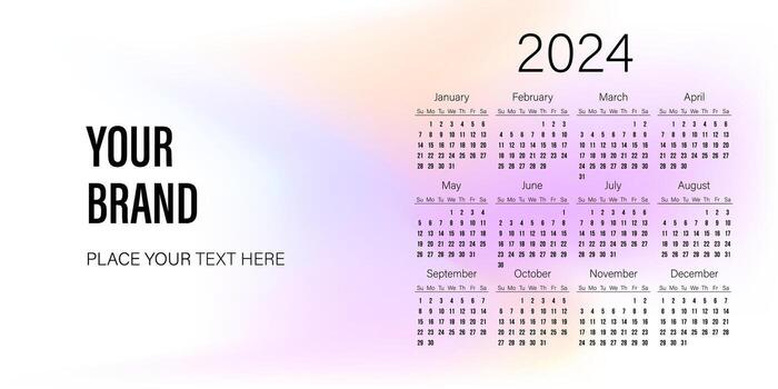 Horizontal calendar 2024 template design on light colorful background for your brand project vector