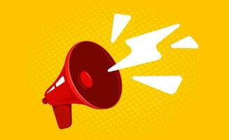 Vector retro red megaphone on vintage yellow background