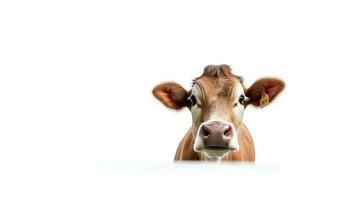 Photo of a cow on white background. Generative AI