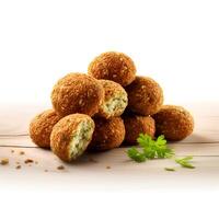 Photo of Falafel on wooden isolated on white background. Created by Generative AI