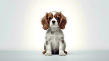 Photo of a cavalier on white background. Generative AI