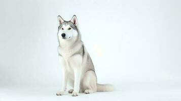 Photo of a siberian husky on white background. Generative AI