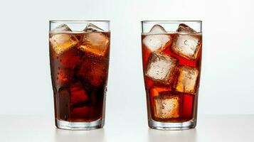 Coca-cola coca-cola with ice cubes in a glass  isolated on white background. Genrative AI photo