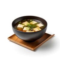 Food photography of Miso soup on black bowl  isolated on white background. Generative AI photo