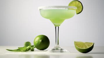 Food photography of margaritas with lemon wedges isolated on white background. Generative AI photo