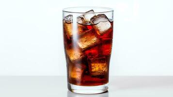 Coca-cola coca-cola with ice cubes in a glass  isolated on white background. Genrative AI photo