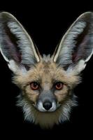 Photo of Bat Eared Fox on black background. Generative AI