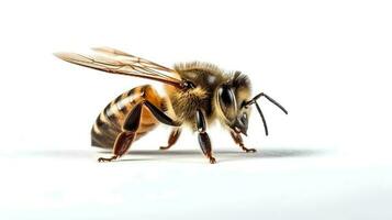 Photo of a honey bee on white background. Generative AI