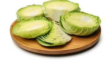 Photo of Sliced Cabbage on a plate isolated on white background