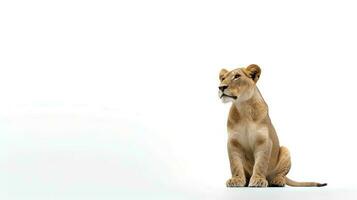 Photo of a lion on white background. Generative AI