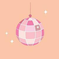 Shiny disco ball with stars. Music, parties, festivals, dance clab. Retro music poster. Hand drawn vector illustration