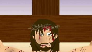 Cartoon Illustration of Jesus on the cross with writings above His head video