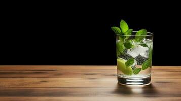 Food photography of mojito on wooden table. Generative AI photo