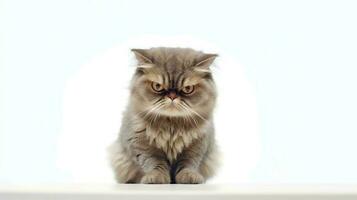 Photo of a grumpy cat on white background. Generative AI