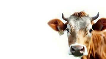 Photo of a cow on white background. Generative AI