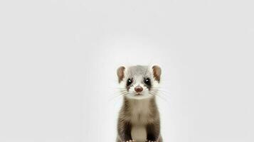 Photo of a ferret on white background. Generative AI