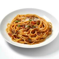 comida fotografía de espaguetis en plato aislado en blanco antecedentes. generativo ai foto