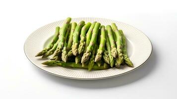 Photo of Asparagus on plate isolated on white background