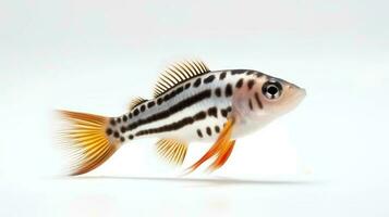 Photo of a zebra danio fish on white background. Generative AI