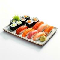 Food photography of Sushi on plate isolated on white background. Generative AI photo