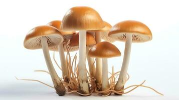 Photo of Mushrooms with roots isolated on white background
