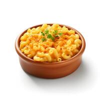 Food photography of Mac and Cheese on bowl isolated on white background. Generative AI photo