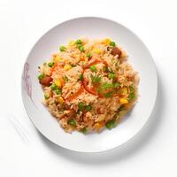 Photo of Fried Rice on plate isolated on white background. Created by