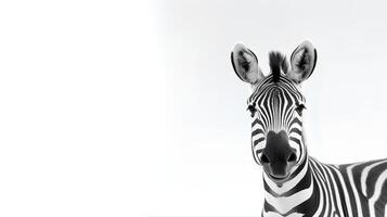 Photo of a cute zebra on white background. Created by Generative AI