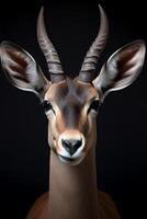 Photo of Gazelle on black background. Generative AI