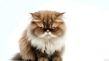 Photo of a grumpy cat on white background. Generative AI