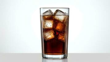 Coca-cola coca-cola with ice cubes in a glass  isolated on white background. Genrative AI photo