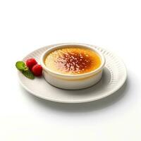 Photo of Creme Brulee with berries isolated on white background. Created by Generative AI