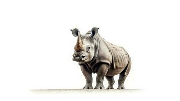 Photo of a rhino on white background. Generative AI