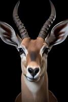 Photo of Grants Gazelle on black background. Generative AI