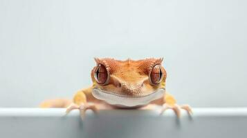 Photo of a crested gecko on white background. Generative AI