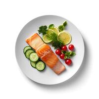 Food photography of raw food on plate isolated on white background. photo