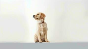 Photo of a golden retriever on white background. Generative AI