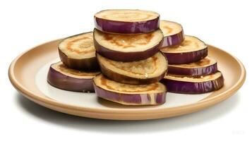 Photo of Eggplant sliced pieces isolated on white background