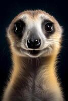 Photo of Meerkat on black background. Generative AI