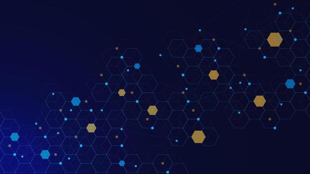 hexágonos con conectando el puntos y líneas para redes tecnología concepto. molecular estructura, grande datos visualización, Ciencias y tecnología antecedentes. vector ilustración.